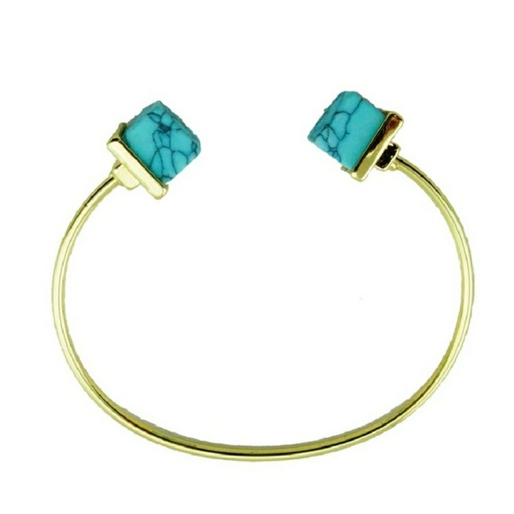 T&J Designs Jewelry - 18kt YG Plated Marbled Turquoise Cuff Bracelet